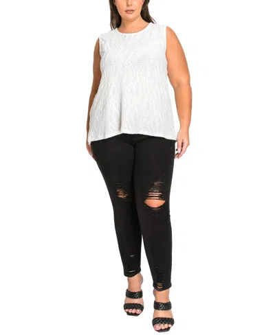 Coin 1804 Plus Size Spiral Wave Texture Strappy Back Tank Top In White
