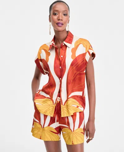 Inc International Concepts Womens Printed Button Down Camp Shirt Matching Drawstring Shorts Exclusively At Macys In Multi