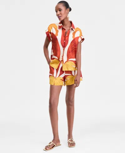 Inc International Concepts Womens Printed Button Down Camp Shirt Matching Drawstring Shorts Exclusively At Macys In Multi
