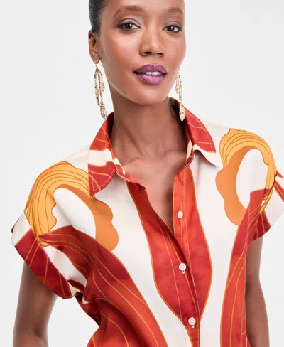 Inc International Concepts Womens Printed Button Down Camp Shirt Matching Drawstring Shorts Exclusively At Macys In Multi