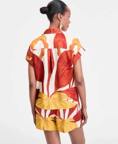 Inc International Concepts Womens Printed Button Down Camp Shirt Matching Drawstring Shorts Exclusively At Macys In Multi