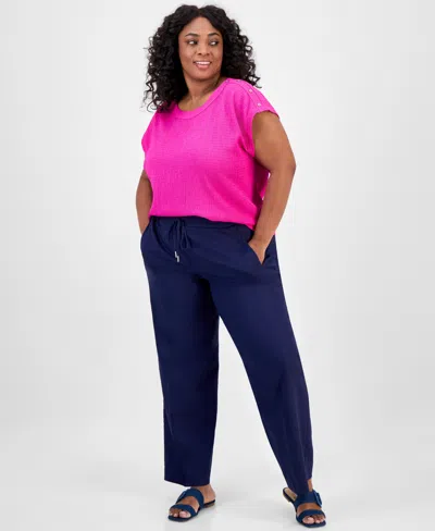 Jones New York Plus Size Crinkled Button-trim Top In Pink