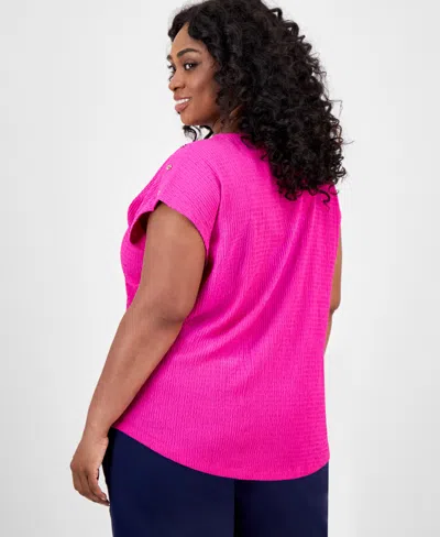 Jones New York Plus Size Crinkled Button-trim Top In Pink