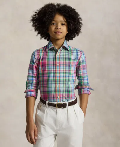 Polo Ralph Lauren Big Boys Plaid Cotton Poplin Shirt In Green