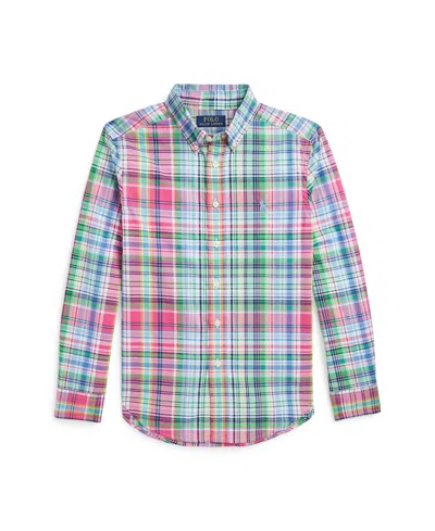Polo Ralph Lauren Big Boys Plaid Cotton Poplin Shirt In Green