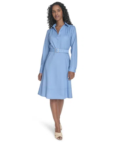 Calvin Klein Women's V-neck Long-sleeve A-line Dress In Blue