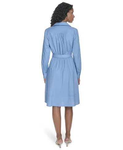 Calvin Klein Women's V-neck Long-sleeve A-line Dress In Blue