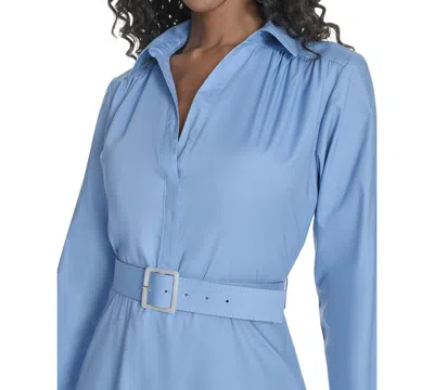 Calvin Klein Women's V-neck Long-sleeve A-line Dress In Blue