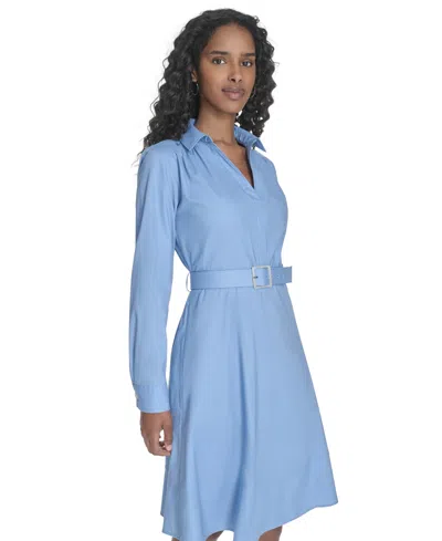 Calvin Klein Women's V-neck Long-sleeve A-line Dress In Blue