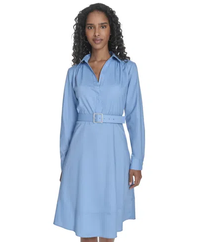 Calvin Klein Women's V-neck Long-sleeve A-line Dress In Blue