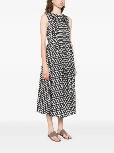 S Max Mara Falten-midikleid Mit Triangel-print In Black