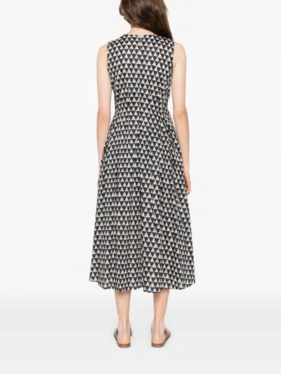 S Max Mara Falten-midikleid Mit Triangel-print In Black