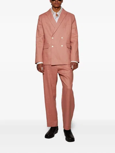 Bode Linen Trousers In Pink