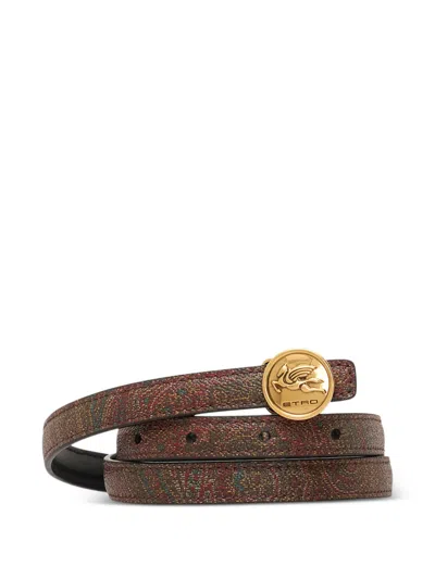 Etro Paisley-pattern Circular-buckle Belt In Brown