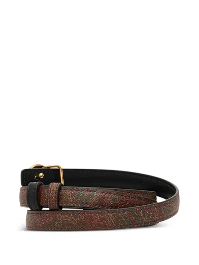 Etro Paisley-pattern Circular-buckle Belt In Brown