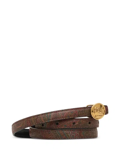 Etro Paisley-pattern Circular-buckle Belt In Brown
