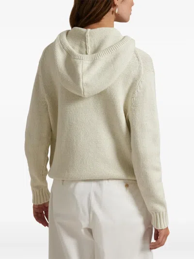 Polo Ralph Lauren Womens Parchment Cream Polo Bear-intarsia Hooded Cotton And Linen-blend Knitted Jumper Xs In White