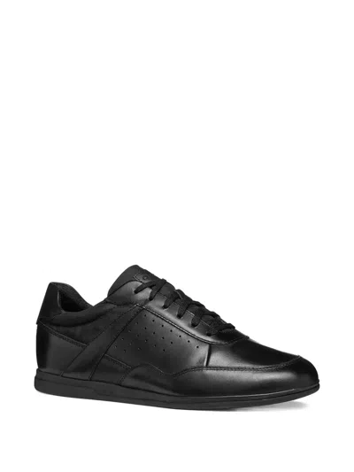 Geox Renan Perforated Leather Lace-up Sneakers In Black