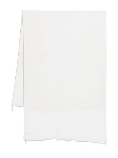 Faliero Sarti Lightweight Sky Blue Scarf With Delicate Fringe In White