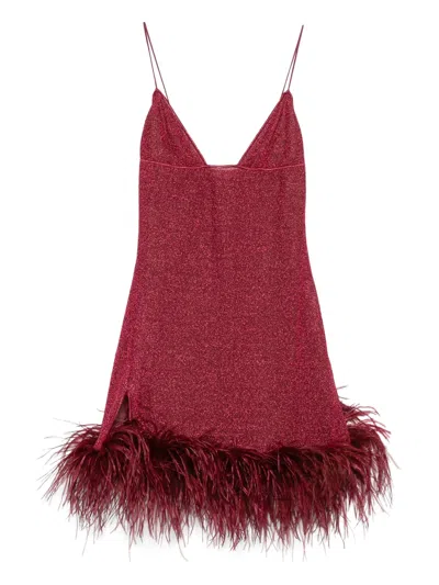 Oseree Oséree Lumière Feather-trimmed Minidress In Burgundy