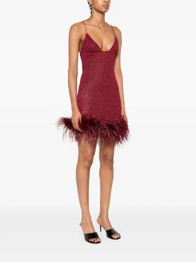 Oseree Oséree Lumière Feather-trimmed Minidress In Burgundy