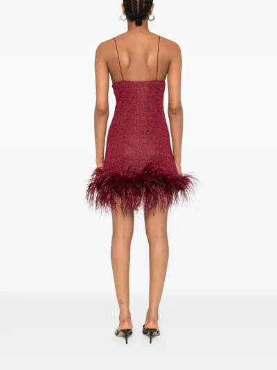 Oseree Oséree Lumière Feather-trimmed Minidress In Burgundy