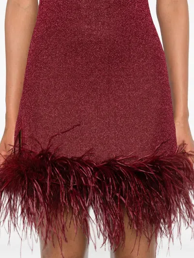 Oseree Oséree Lumière Feather-trimmed Minidress In Burgundy