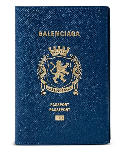 Balenciaga Logo-embellished Passport Holder In Blue