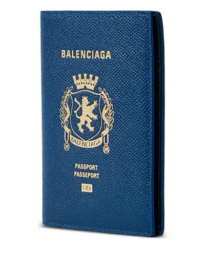 Balenciaga Logo-embellished Passport Holder In Blue