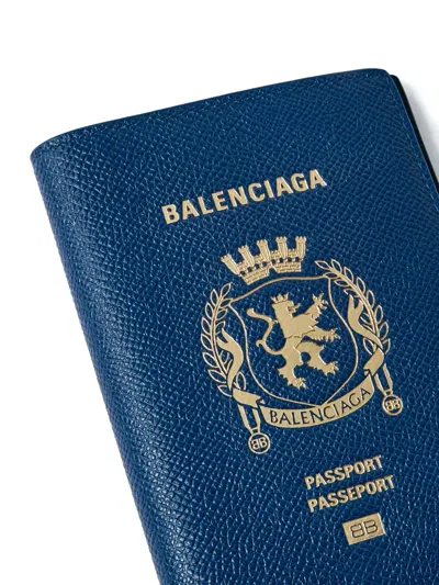 Balenciaga Logo-embellished Passport Holder In Blue