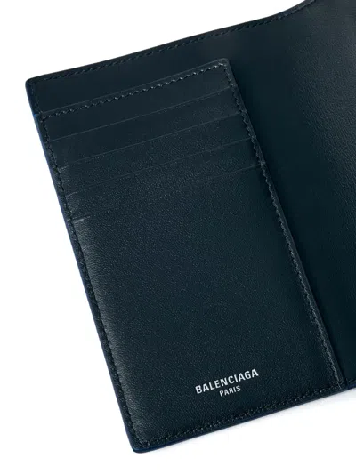 Balenciaga Logo-embellished Passport Holder In Blue