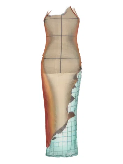 Jean Paul Gaultier Printed Tulle Maxi Dress In Multi