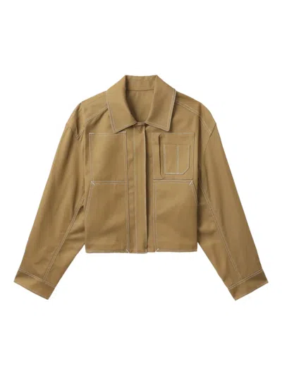 Juunj Contrast-stitch Cropped Jacket In Brown