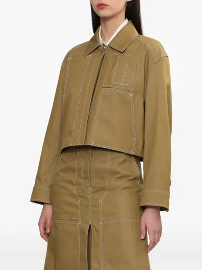 Juunj Contrast-stitch Cropped Jacket In Brown