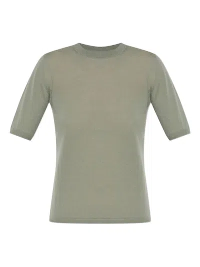 Max Mara Gerico Short Sleeve Virgin Wool Sweater In Green