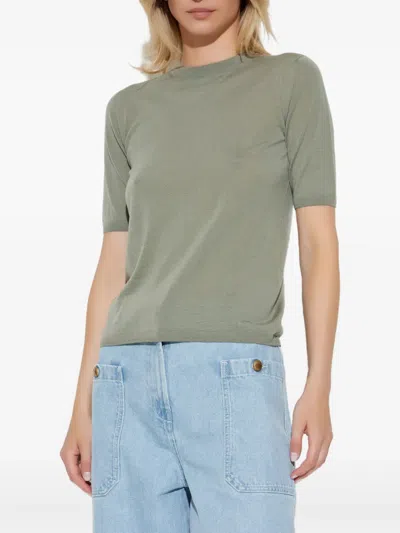 Max Mara Gerico Short Sleeve Virgin Wool Sweater In Green