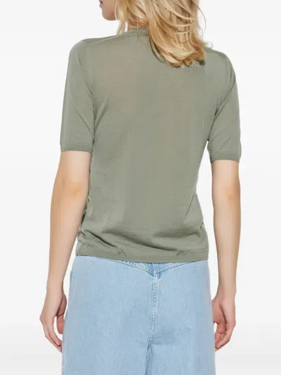 Max Mara Gerico Short Sleeve Virgin Wool Sweater In Green