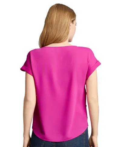 Jones New York Petite Round-neck Side-button Short-sleeve Top In Pink