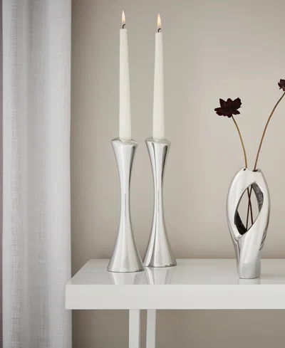 Nambe 11 Curve Candlesticks, Set Of 2 In Silver