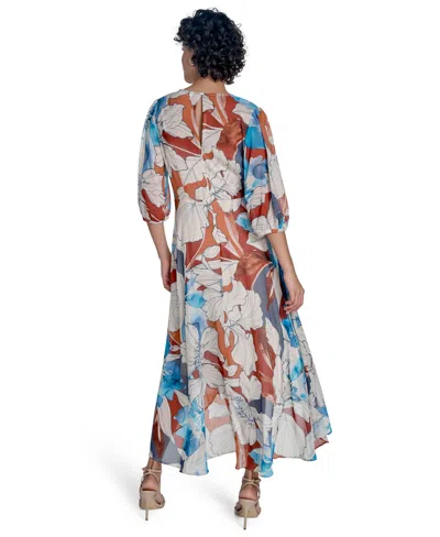 Calvin Klein Women's 3/4-sleeve Chiffon Wrap A-line Dress In Multi