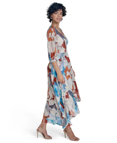 Calvin Klein Women's 3/4-sleeve Chiffon Wrap A-line Dress In Multi