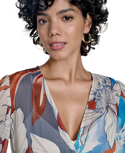Calvin Klein Women's 3/4-sleeve Chiffon Wrap A-line Dress In Multi