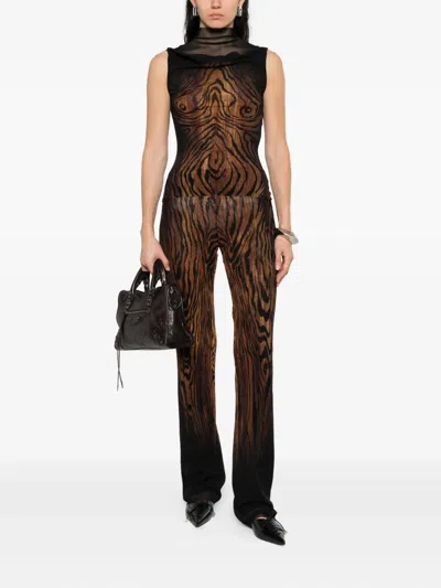 Jean Paul Gaultier Sleeveless Animal Print High Neck Sheer Top