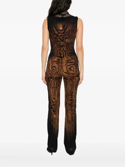 Jean Paul Gaultier Sleeveless Animal Print High Neck Sheer Top