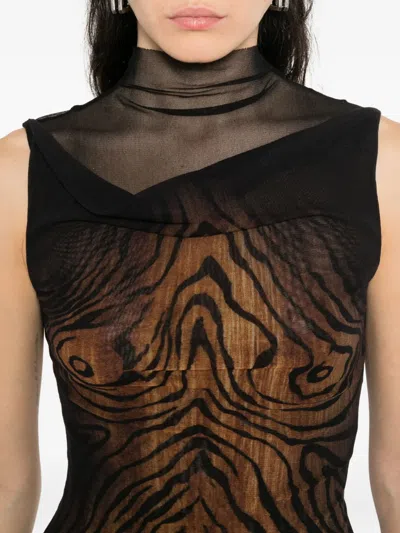 Jean Paul Gaultier Sleeveless Animal Print High Neck Sheer Top