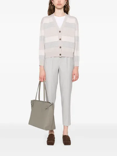 Peserico Gestreifter Cardigan Mit Knöpfen In White