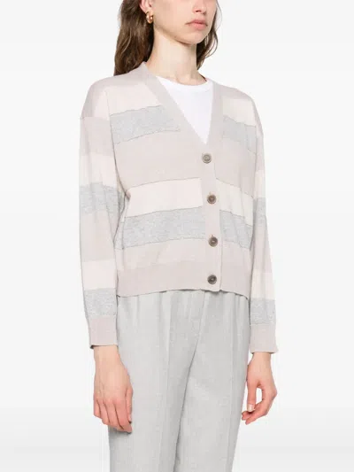 Peserico Gestreifter Cardigan Mit Knöpfen In White