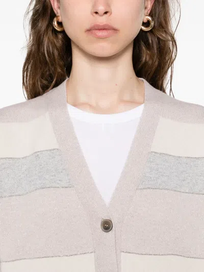 Peserico Gestreifter Cardigan Mit Knöpfen In White