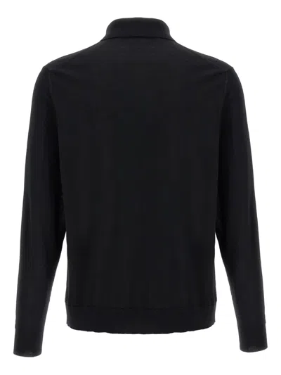 Kiton Long-sleeved Knitted Polo Shirt In Gray