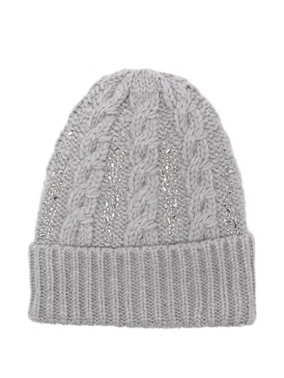 Ermanno Scervino Cable-knit Crystal-embellished Beanie In Gray